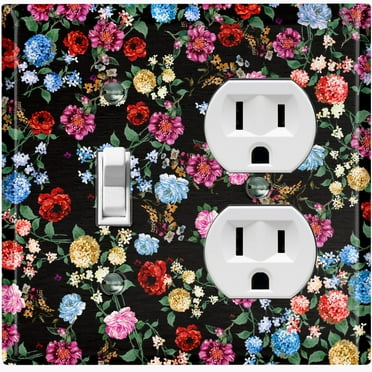 Metal Light Switch Plate Outlet Cover Colorful Floral Garden Wallpaper ROS034