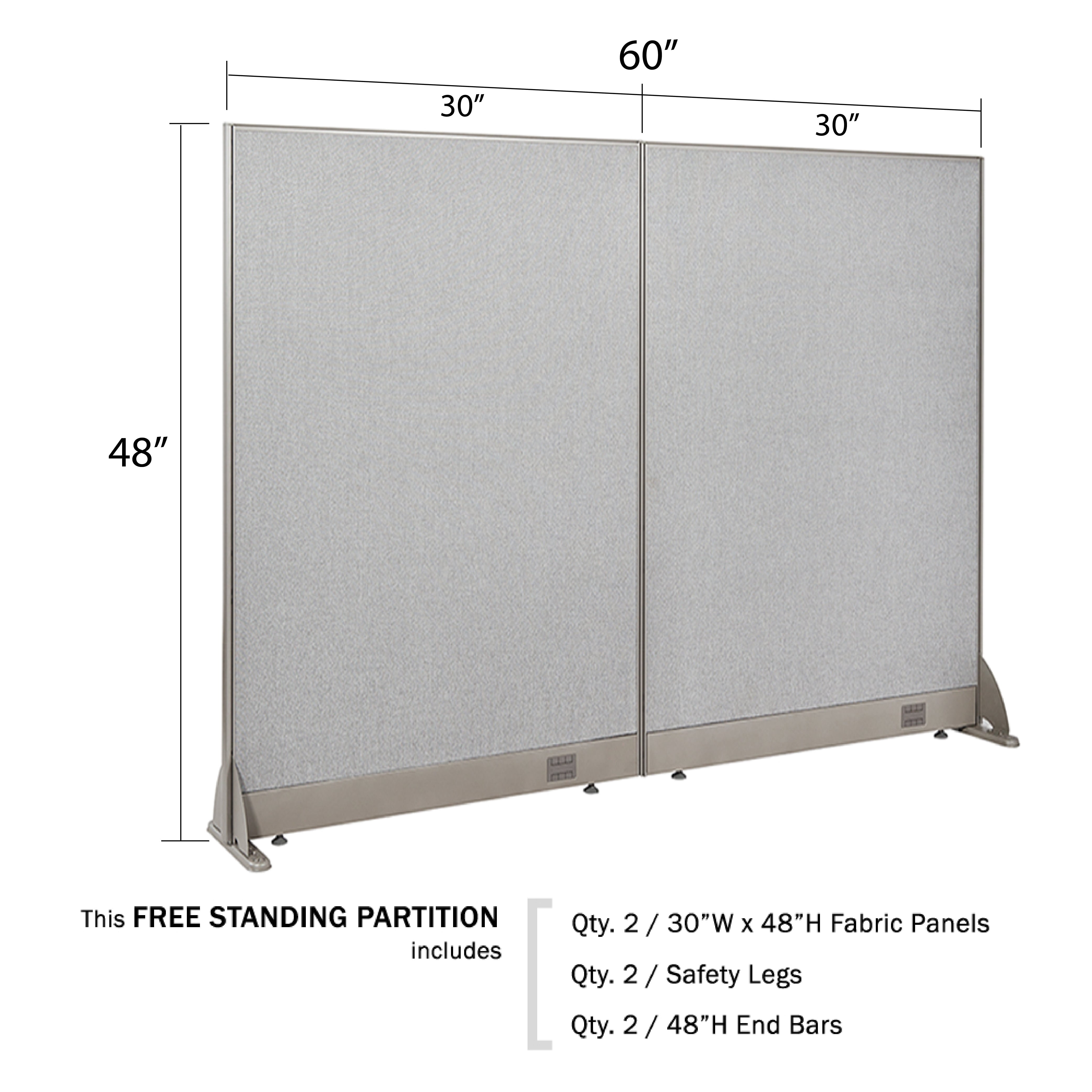 GOF Freestanding Partition (60"W x 48"H) Straight Run Panels w/ Safety Legs - Room Divider, Privacy Wall Screen, Office Workstation