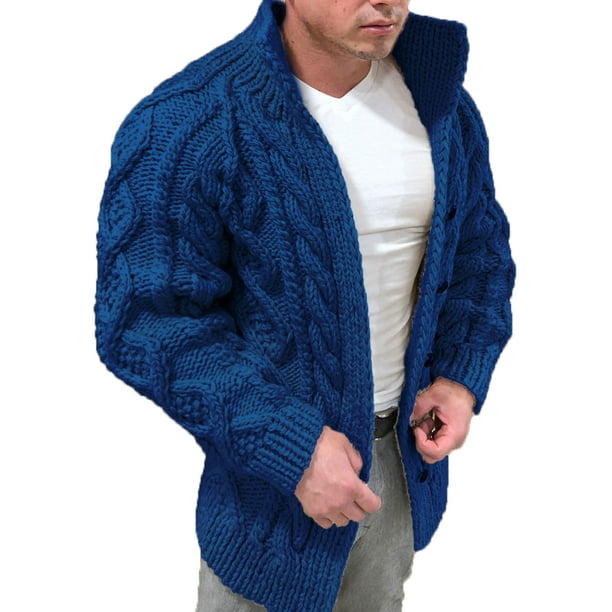 CVLIFE - Men's Stand Collar Plus Size Cardigan Sweaters Cable Knitted ...