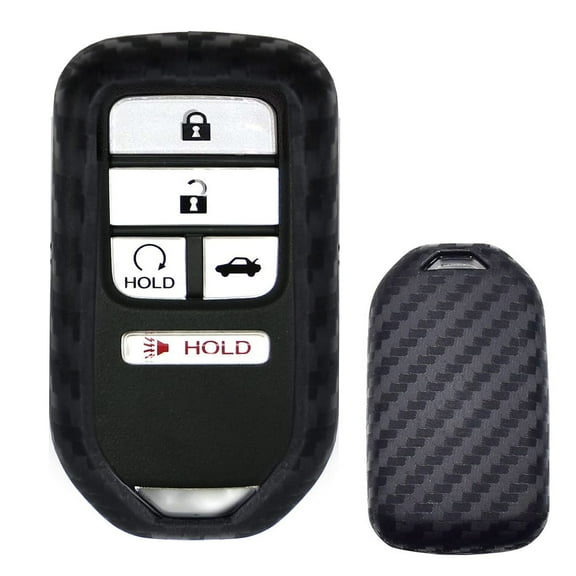 Carbon Fiber Finish Soft Silicone Key Fob Cover For Honda Accord Civic Crosstour HRV FIT Odyssey Ridgeline Keyless Fob (Black Twill Weave Pattern)