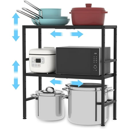 2-Tier Expandable Metal Storage Shelves, 150LBS Heavy Duty Shelving Units and Storage,Adjustable Utility Organization and Storage Shelf Rack For Kitchen Garage Laundry Bathroom Pantry Warehouse