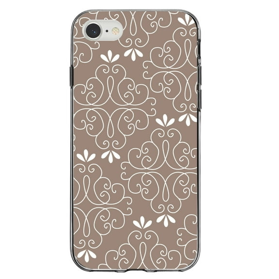 DistinctInk Clear Shockproof Hybrid Case for iPhone 7 8 SE (2020 Model) 4.7" Screen TPU Bumper Acrylic Back Tempered Glass Screen Protector - Tan White Floral