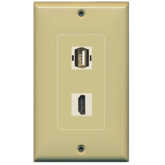 RiteAV - 1 USB A/A and 1 HDMI Port Decorative Wall Plate - Ivory - Bracket Included