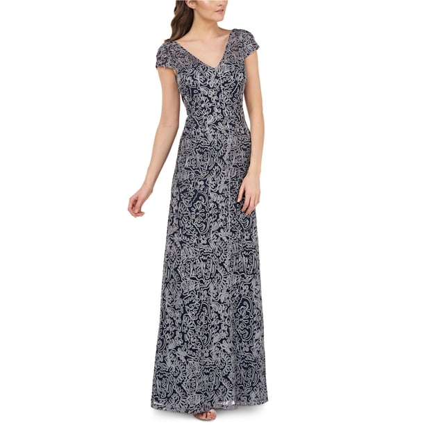 JS Collection Womens Embroidered Gown Dress navy 8