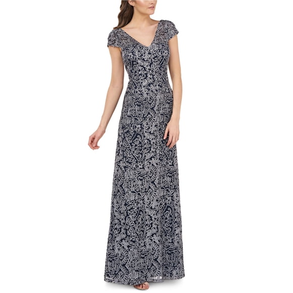 JS Collection Womens Embroidered Gown Dress navy 6
