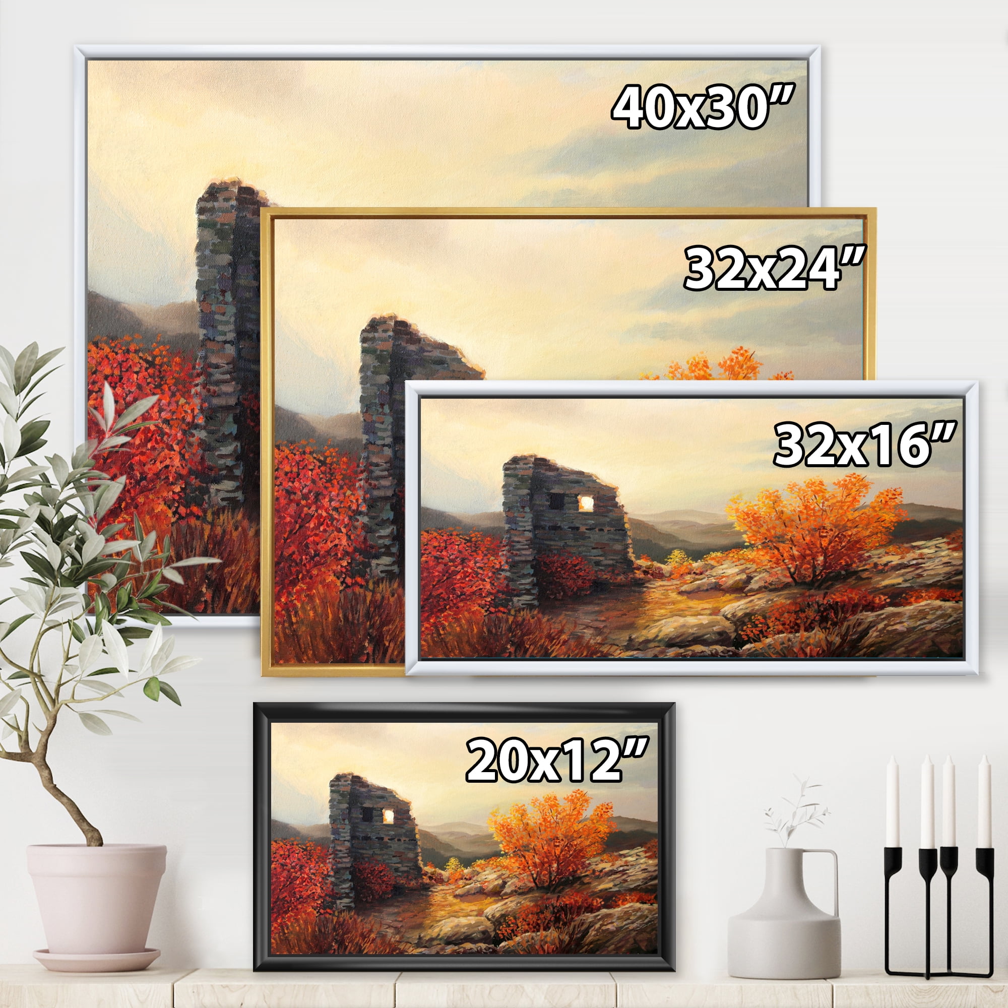 Designart 'Sunset Over Old Fortress Ruins' Farmhouse Framed Canvas Wall Art Print