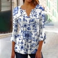 thumbnail image 2 of Mittory Womens 3/4 Sleeve Hawaiian Shirts V Neck Summer Floral Printed Shirt Casual Buttons Down Soft Tunic Tops, 2 of 5