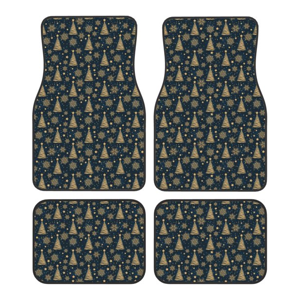 Balery Gold Snowflake Christmas Tree Juego de 4 Alfombrillas para Auto, Revestimientos de Caucho Resistente, Diseño Antideslizante