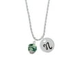thumbnail image 2 of Delight Jewelry Silvertone Lime Leaves on Green Band Spinner Silvertone Script Initial Disc - N - Charm Necklace, 20"+3", 2 of 4