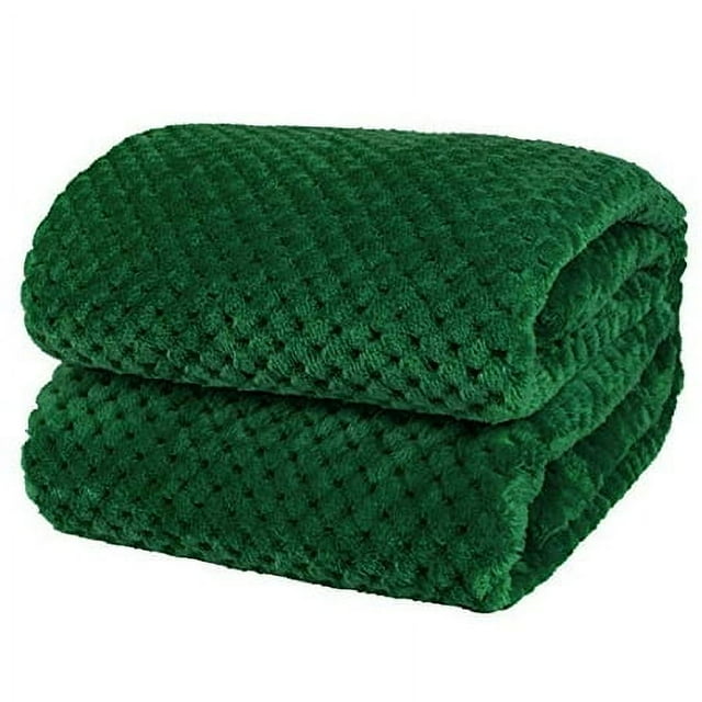 PAVILIA Premium Flannel Fleece Bed Throw Blanket for Sofa couch Emerald green Waffle Textured Soft Fuzzy Blanket Warm cozy Microfiber Plush Twin Si