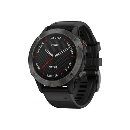 Garmin fenix 6 Sapphire - Carbon gray DLC - sport watch with band -  silicone - black - display 1.3