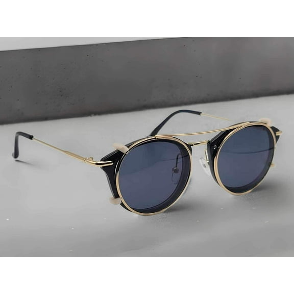 Gold Black Steampunk Goggles Glasses Round Sunglasses Emo Retro Vintage