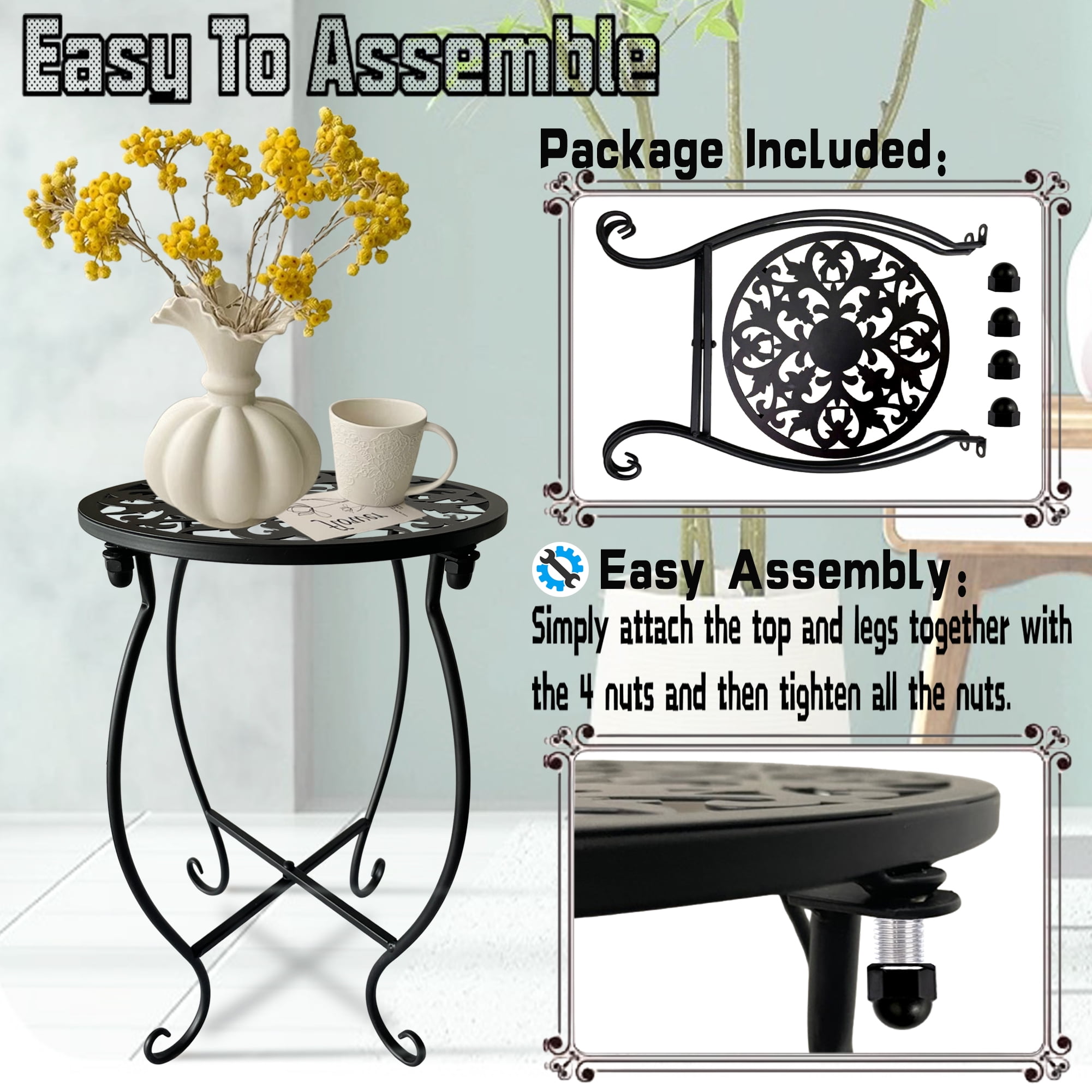 EKINIYAR Plant Stand Indoor Outdoor, Metal Plant Stand for Indoor Plants Iron Art Flower Pot Holder Stand Decoration Shelf Racks for Single Planter Use in Garden Patio Corner 2 Pack
