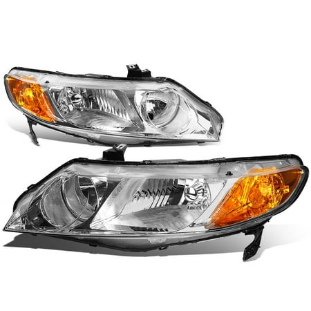 For 2006 to 2011 Honda Civic 4 -Dr Sedan Pair Chrome Housing Amber Corner Headlight Headlamps 07 08 09 10 (Best Headlights For Rain)