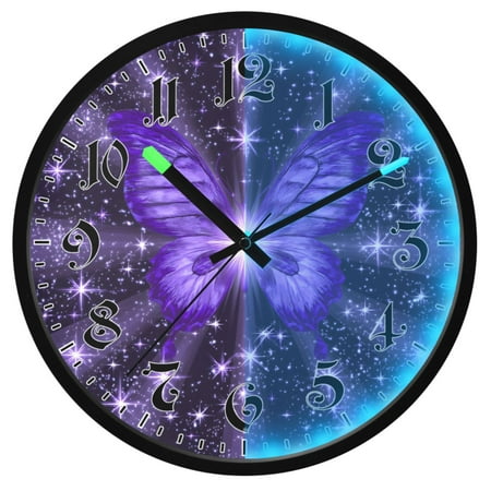 Ryvnso Sparkling Butterfly Purple-a7 12 Inch Night Light Wall Clock Luminous Silent Battery Operate Clocks