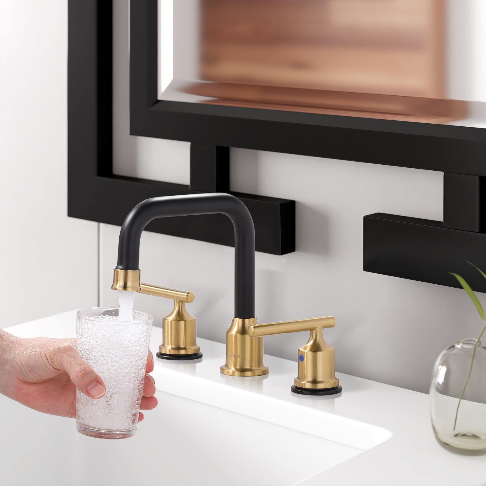WOWOW Widespread Bathroom Sink Faucet 3 Hole with Pop-up Drain and Supply Lines(2 Pack)