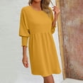 thumbnail image 4 of Lovzfmll Robe Poupée à Col Rond de Printemps pour Femmes, Couleur Unie, Robe Plissée à Trois Couches, Jaune, G, 4 of 5