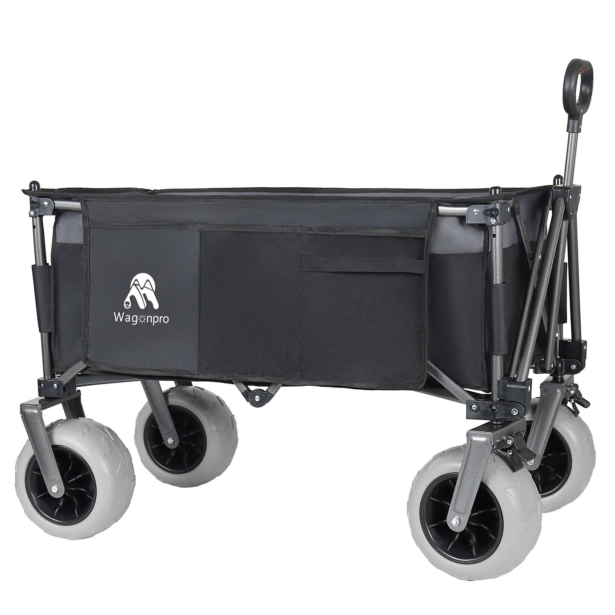 Foldable Utility Wagon with Removable Awning Canopy, 9" All-Terrain Balloon Wheels, 480LBS 120L Heavy Duty Beach Cart Adjustable Handle for Camping Shopping Outdoor Use