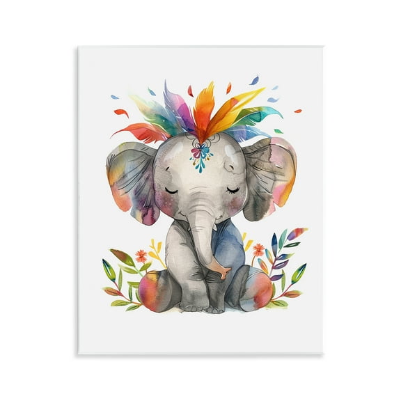 Stupell Industries Rainbow Blooms Elephant Animals Painting Unframed Art Print Wall Art, 11 x 14