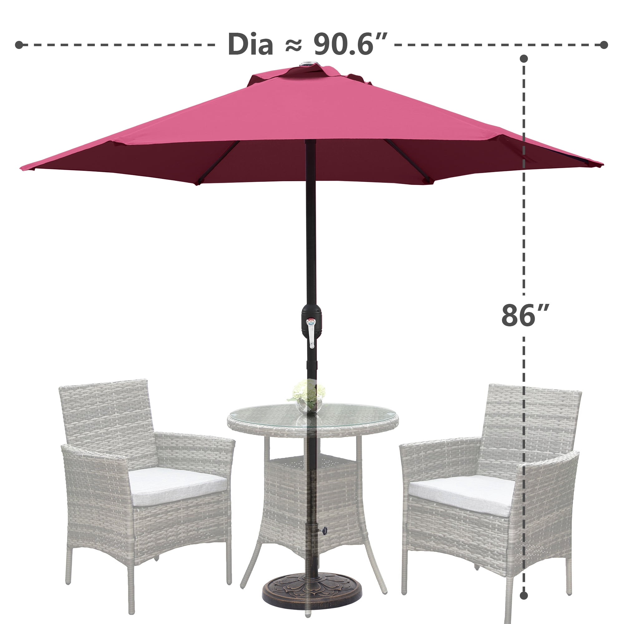 Kool 7.5ft Patio Umbrella with Crank Handle Outdoor Market Umbrella with 6 Sturdy Umbrella Ribs Waterproof for Garden Deck Backyard Pool, Burgundy