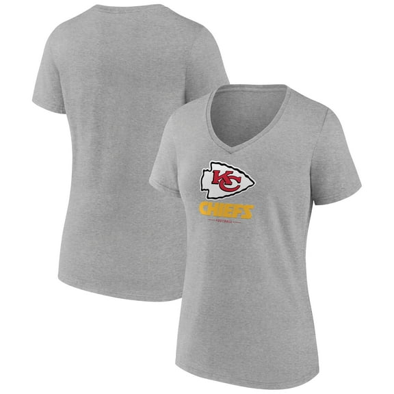 Women's Gray Kansas City Chiefs Logo Team Lockup V-Neck T-Shirt