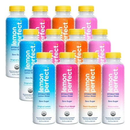 (BB-07/05/2025)Lemon Perfect 4-Flavor Variety Pack  Hydrating Flavored Lemon Water  Zero Sugar  Delicious and Refreshing  Organic  15.2 fl oz Bottles (12-Pack)