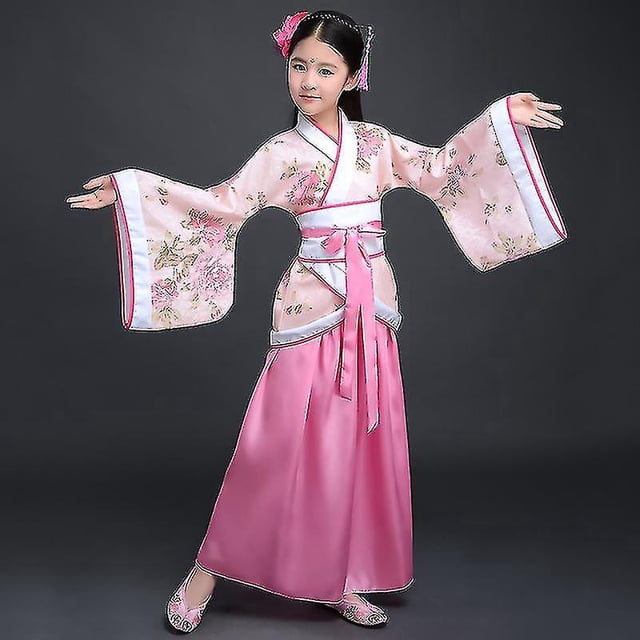 Traje de bata de seda chino gratis, Kimono para niñas y niños, abanico étnico Vintage tradicional de China, traje de baile de coro de estudiantes Hanfu