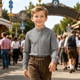 thumbnail image 2 of JAJAHO Boys Button Down Shirt Long Sleeve Plaid Dress Shirts With Pocket Stand Collar Regular Fit Blouses Formal Wear For Kids 2-14Y Versatile Tops, 2 of 4