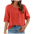 thumbnail image 5 of KPOPLK Women's Casual Linen Tops Short Sleeve Scoop Neck Summer Blouses Cotton Blend Breathable Lightweight Loose Fit Tee Shirts for Beach XL,Orange, 5 of 8
