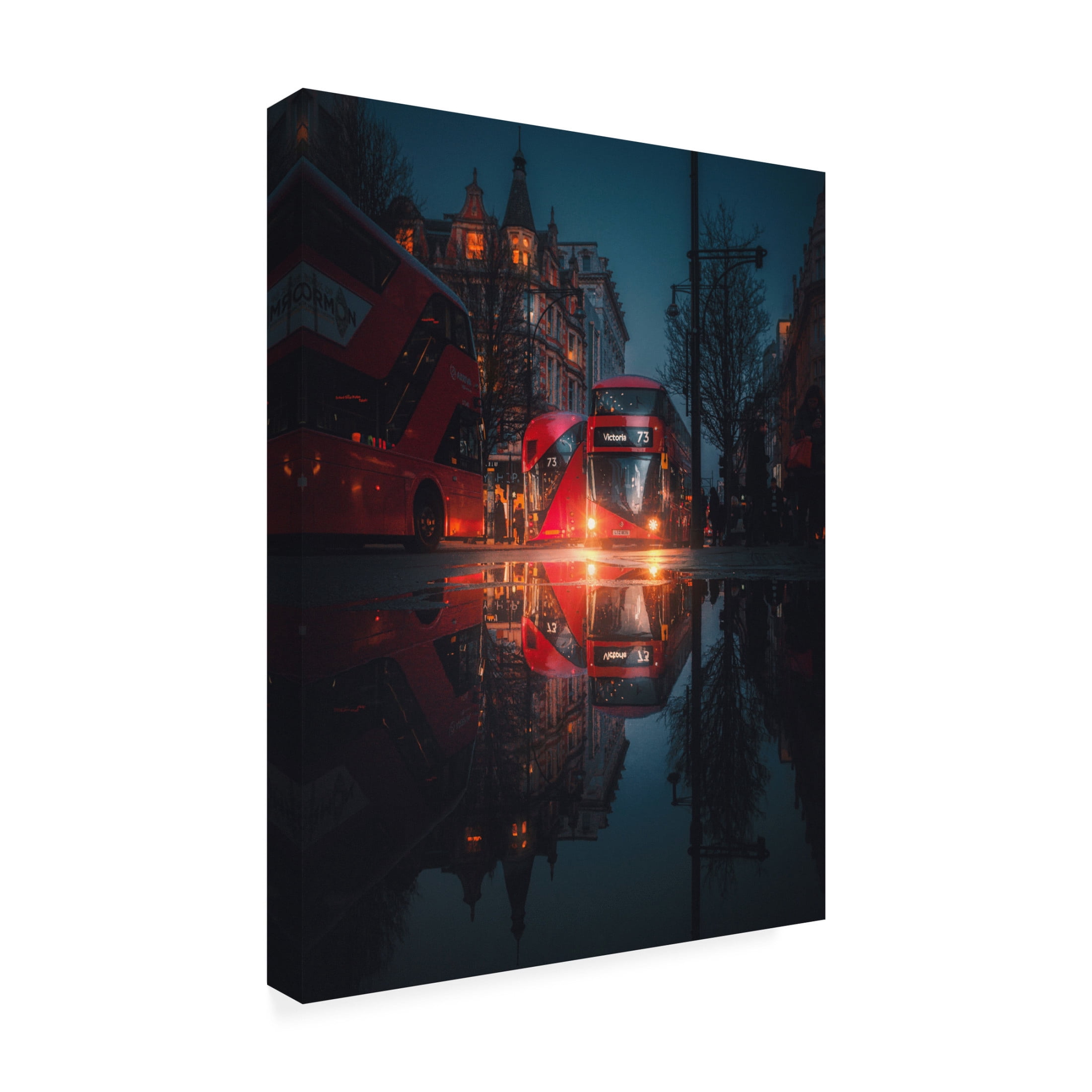 Canvas Wall Art - David George 'London Night Reflections' Wall Art for Living Room, Bedroom, or Office Décor by Trademark Fine Art - 14 x 19 Inches