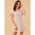 thumbnail image 4 of Unique Bargains Women's Ruffle Peter Pan Collar Casual Button up Checkered Dress M Pink White, 4 of 6