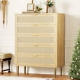 thumbnail image 2 of Commode à 5 Tiroirs en Rotin, Commode Étroite de 44 Pi de Hauteur, Armoire de Rangement Rustique en Bois avec Pattes et Poignées en Métal, Commode Moderne, 2 of 7