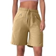 thumbnail image 2 of RYRJJ Womens Cotton Sweat Shorts Casual Summer Loose Athletic Short Pants Drawstring Waist Lounge Running Yoga Shorts with Pockets(Khaki,S), 2 of 7