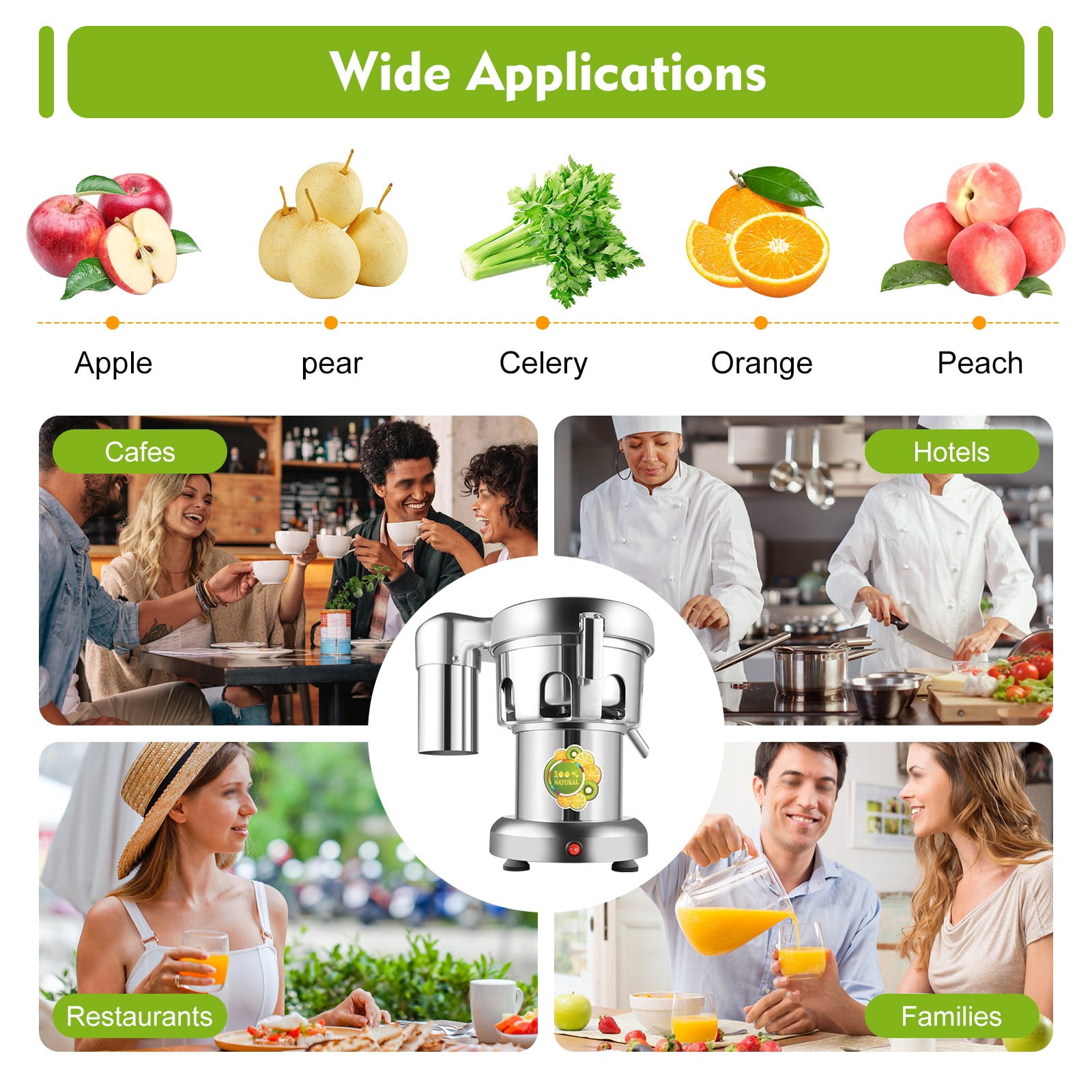 ToppiJoy 110V 370W Commercial Juicer Heavy Duty, Electric Centrifugal Juicer Machine for Fruit Vegetable