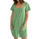 thumbnail image 1 of Sudadera de Color Sólido de las Mujeres, Manga Corta Romper de Ajuste Suelto con Bolsillos Dobles Y Detalle de Costura para el Verano Y los Viajes, Traje de Juego Casual, 1 of 5