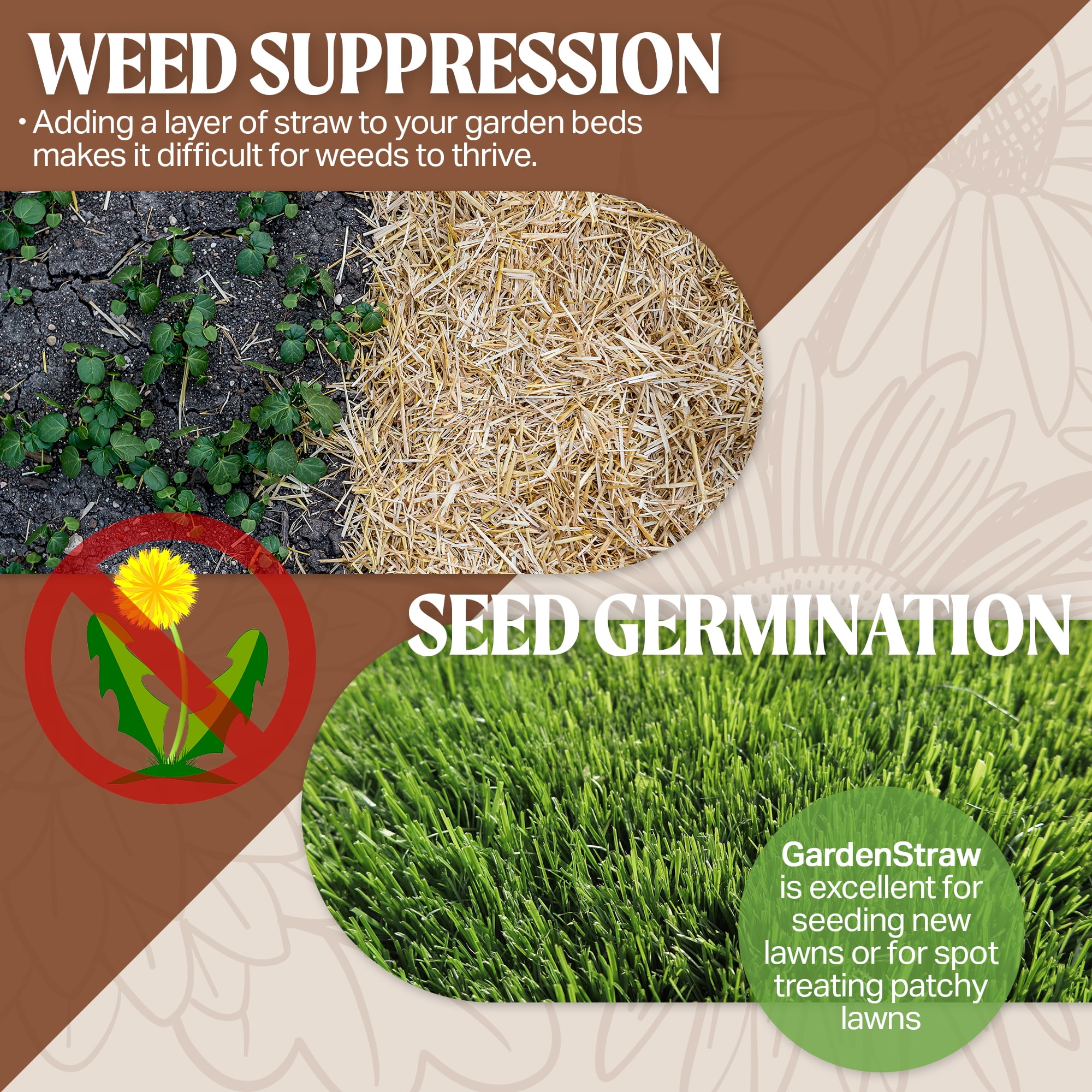 HealthiStraw GardenStraw Mini, 0.5 cu ft (4 lbs) – Straw Mulch for Gardens, Vegetables & Lawn Seeding - Water-Conserving, Weed-Suppressing - Clean, Sustainable