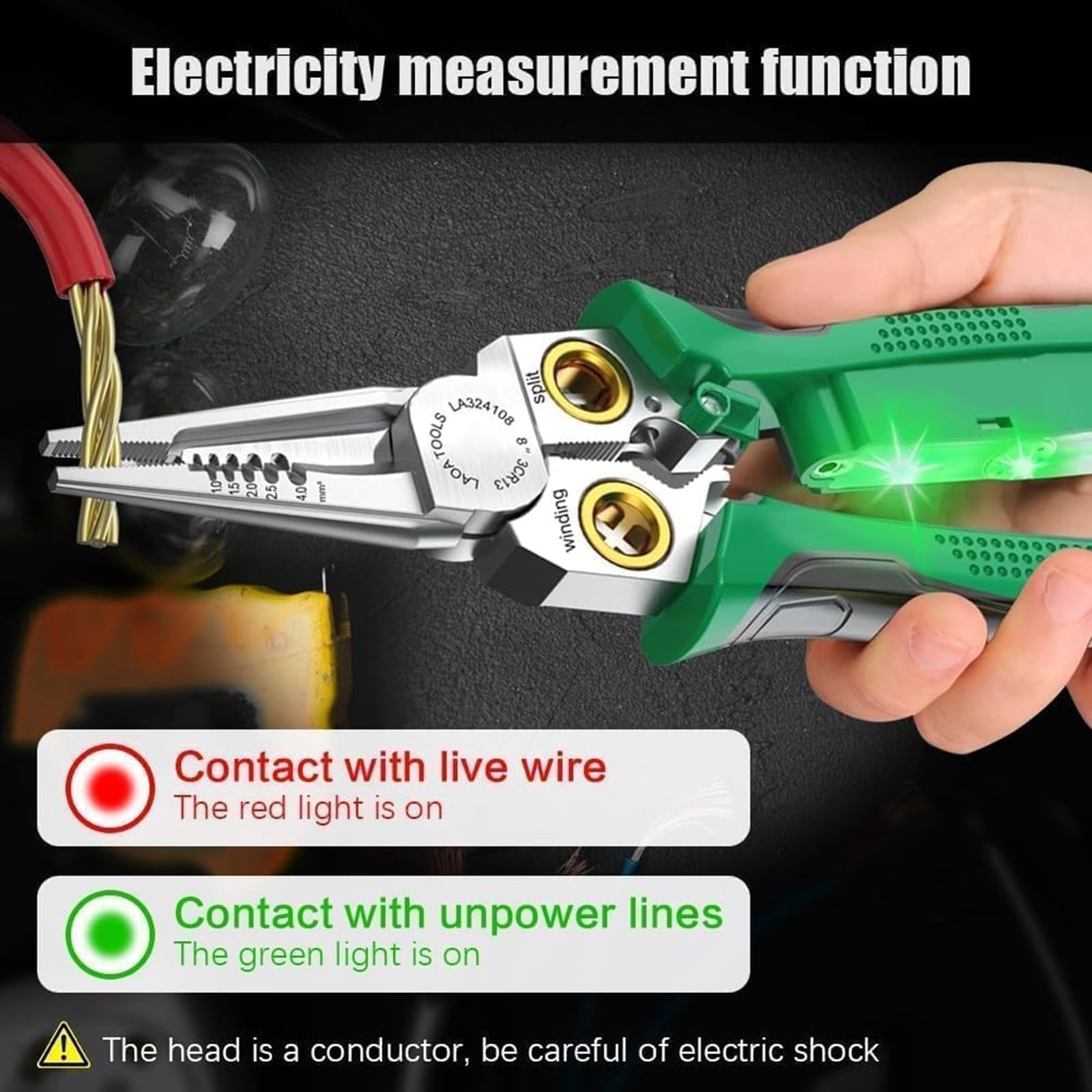 LorikBansey Wire Stripper, 8 in 1 Wire Stripper, Pinzas De Electricidad, Electric Pliers, Pro Multicraft Wire Stripping Tool, Electric Wire Stripping Tool for Cutting and Pulling (Green)