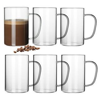 PASABAHCE G4U Clear Glass Coffee Tea Cups with Handle, Coffee Tea Service  Mugs Set of 6, 4.75 oz 