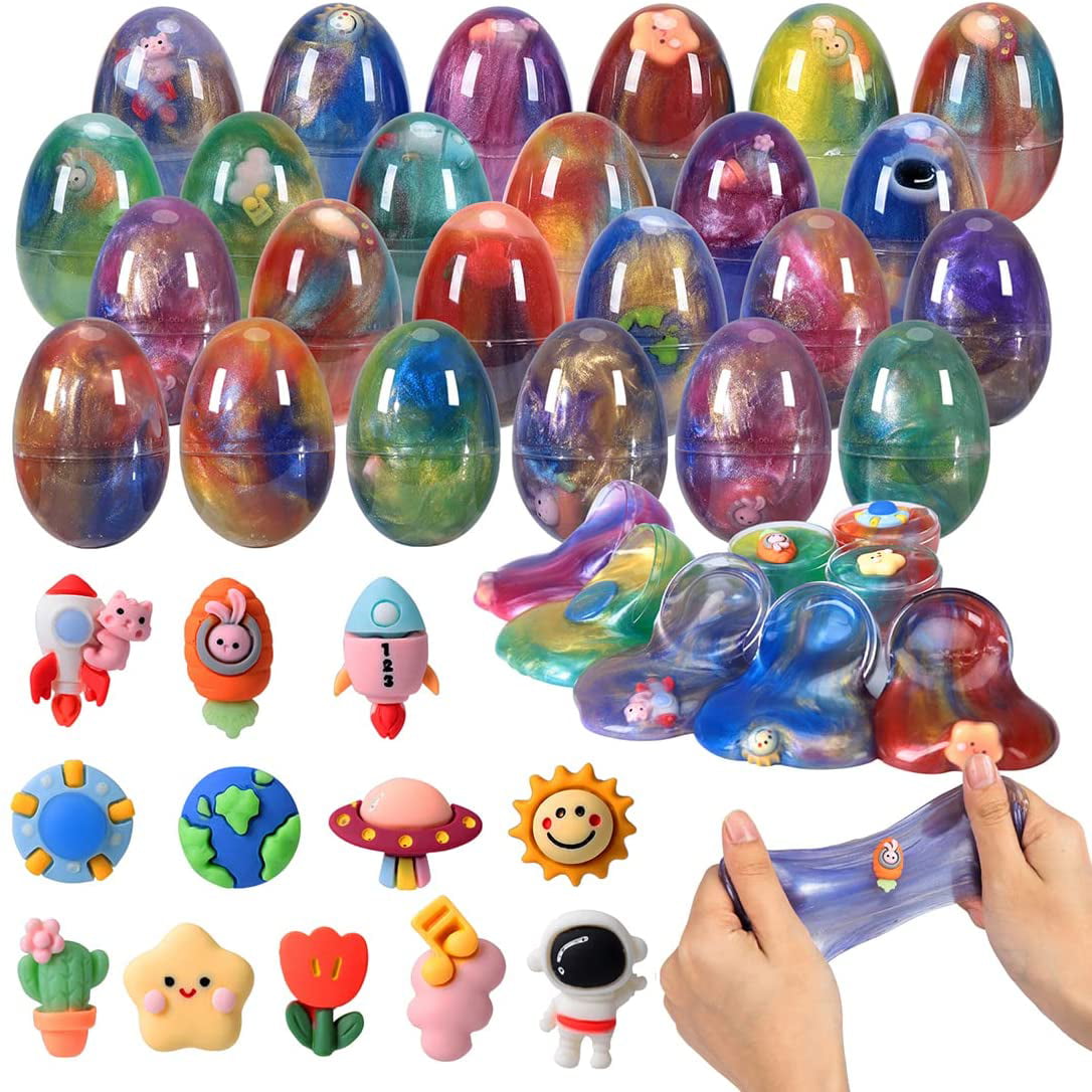 Color Squishy Stress Relief Sludge Stuffer Toys for Easter Basket Fillers Party Favors Decorations Kids Gifts DIY Sallyfashion 12 Pcs Slime Eggs Galaxy Easter Eggs Fluffy Slime Putty with Unicorn 