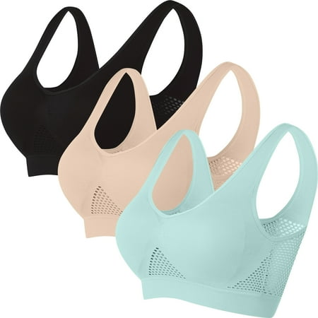Huvoen Women s Wirefree Bras 3pc Women Seamless Sports Bra Wirefree Yoga Bra with Removable Pads Multicolor xl