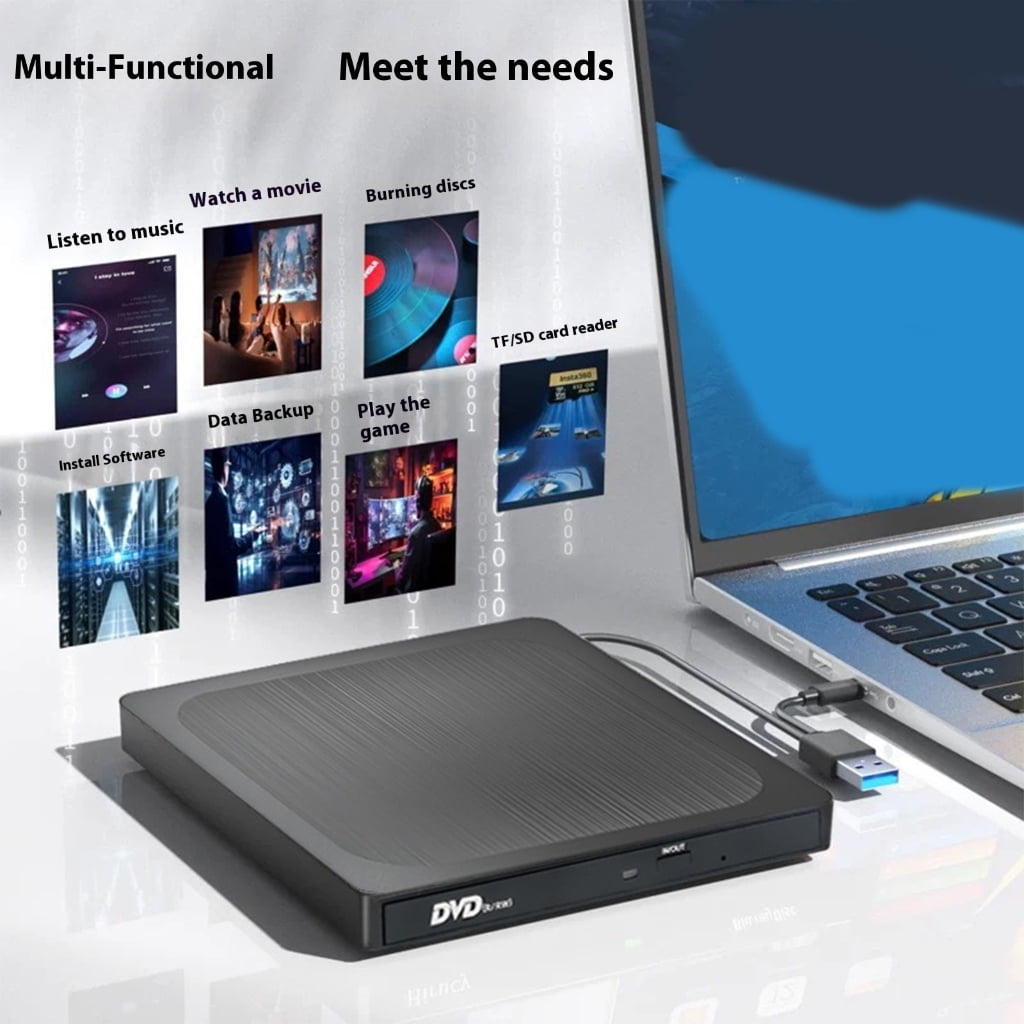 Tizuqe Fast Speed 24X 8X Disc Burning Reader External Drive with USB3.0 and Type C Port Portable Design
