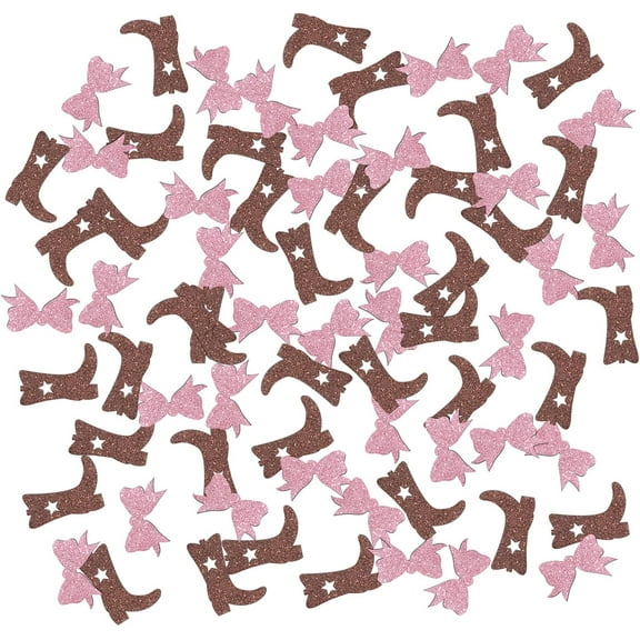 Boots or Bows Baby Shower Table Decorations - Gender Reveal Paper Scatter, Western Theme Boy or Girl Confetti, 120pcs