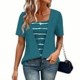 thumbnail image 3 of Hrsba Trendy Tops Printed Crew Neck Short Sleeve Faux Two Piece Fashion Casual Top for Women, 3 of 6