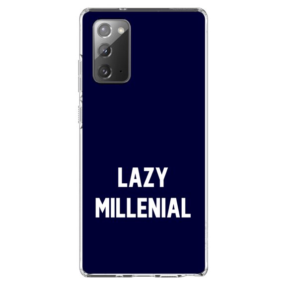 DistinctInk Clear Shockproof Hybrid Case for Galaxy Note 20 ULTRA (6.9" Screen) - TPU Bumper, Acrylic Back, Tempered Glass Screen Protector - Lazy Millenial - Navy & White