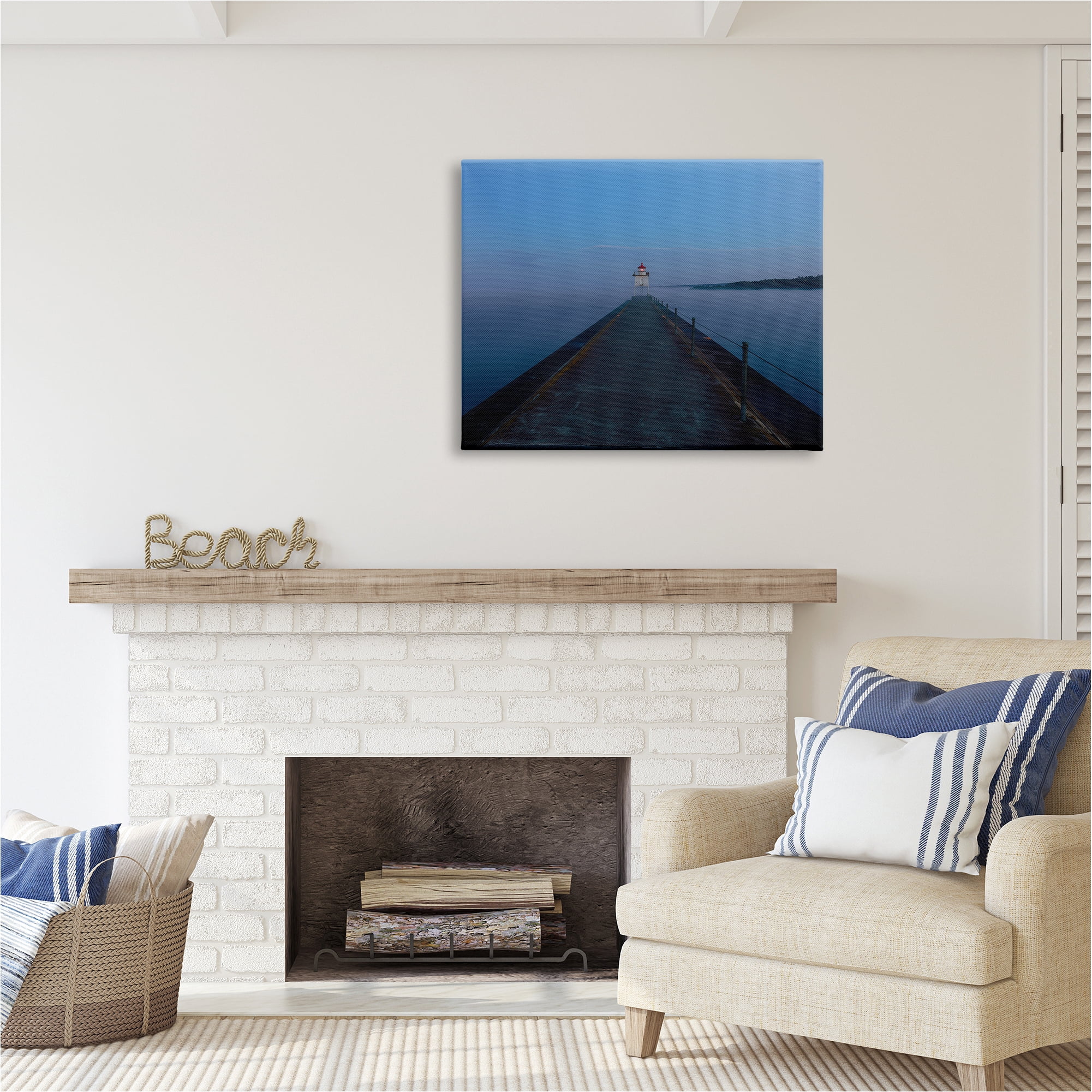 Stupell Industries Lighthouse at Night Landscape Photography Gallery Wrapped Canvas Art Print Wall Art, 40 x 30