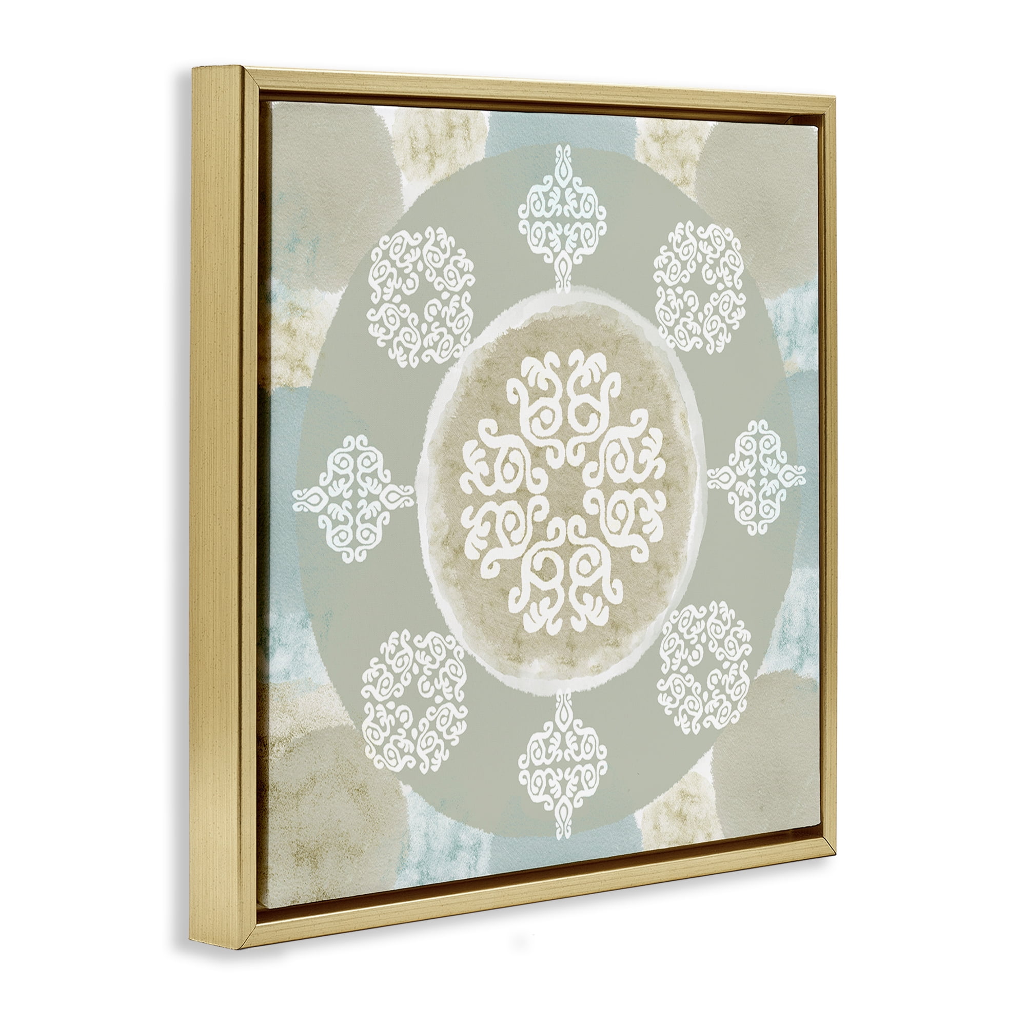 Stupell Industries Mint & Beige Mandala Abstract Painting Gold Floater Framed Canvas Art Print Wall Art, 18 x 18