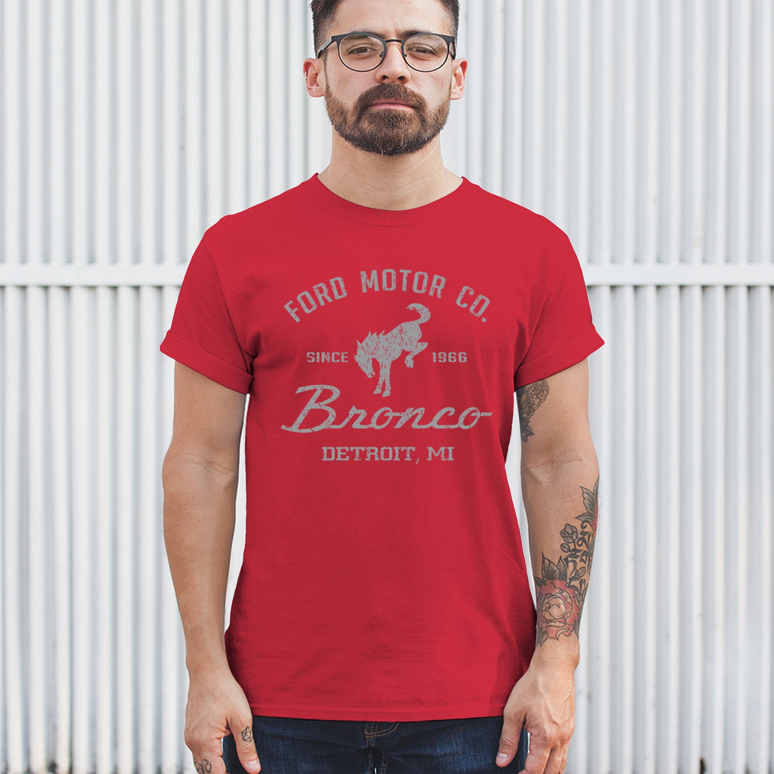 T-shirt Homme Ford Bronco Rétro - Logo Detroit MI Depuis 1966 - T-shirt Graphique, Coton Pré-rétréci - Neuf Avec étiquettes