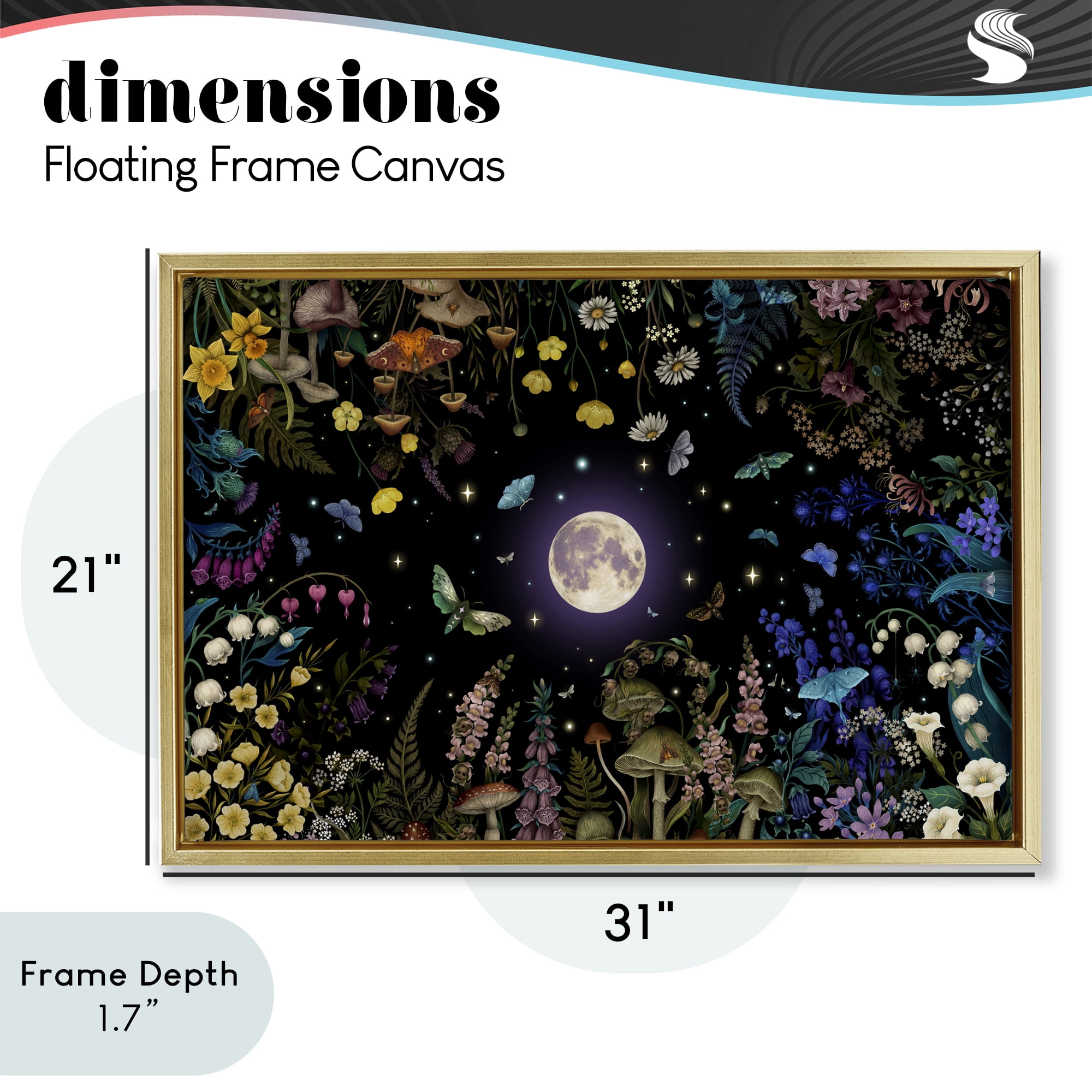 Stupell Industries Night Garden with Moth Gold Framed Floater Canvas Wall Art, design by Episodic Drawings