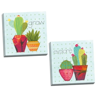 Gango Home Decor Contemporary Southwest Cactus I & II by Courtney Prahl (Ready to Hang); Two 12x12in Hand-Stretched Canvases