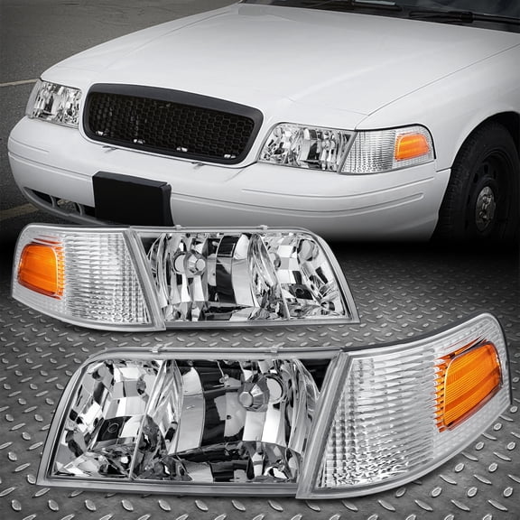 NUVISION for 98-11 Ford Crown Victoria Chrome Housing Headlight Amber Corner Signal Lamps